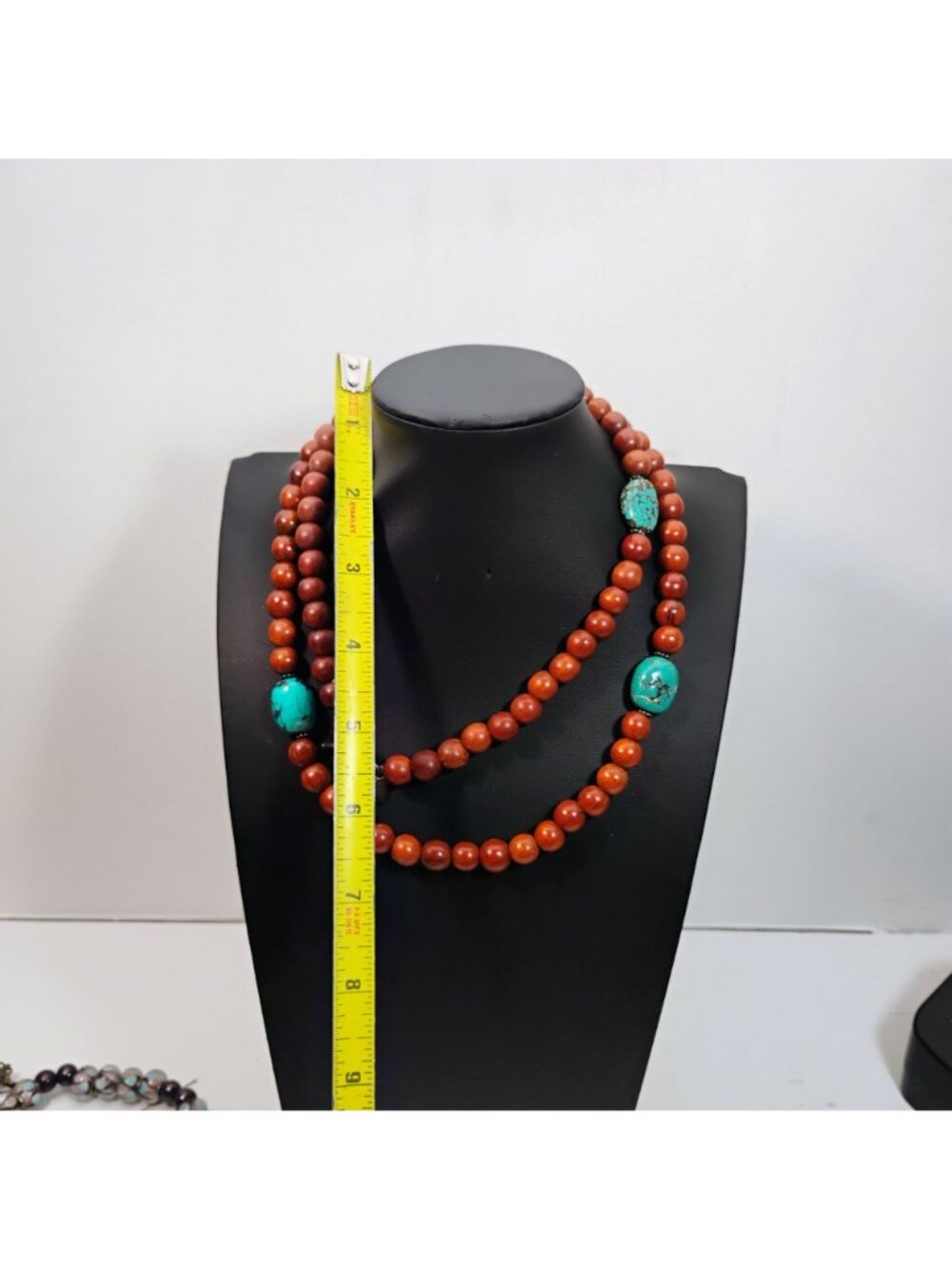 Signed Peyote Bird Designs Turquoise Nugget & Wood Bead Extra Long Necklace 36" - Picture 5 of 10